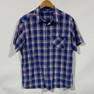 Casual Blue and Red Plaid Button-Down Shirt